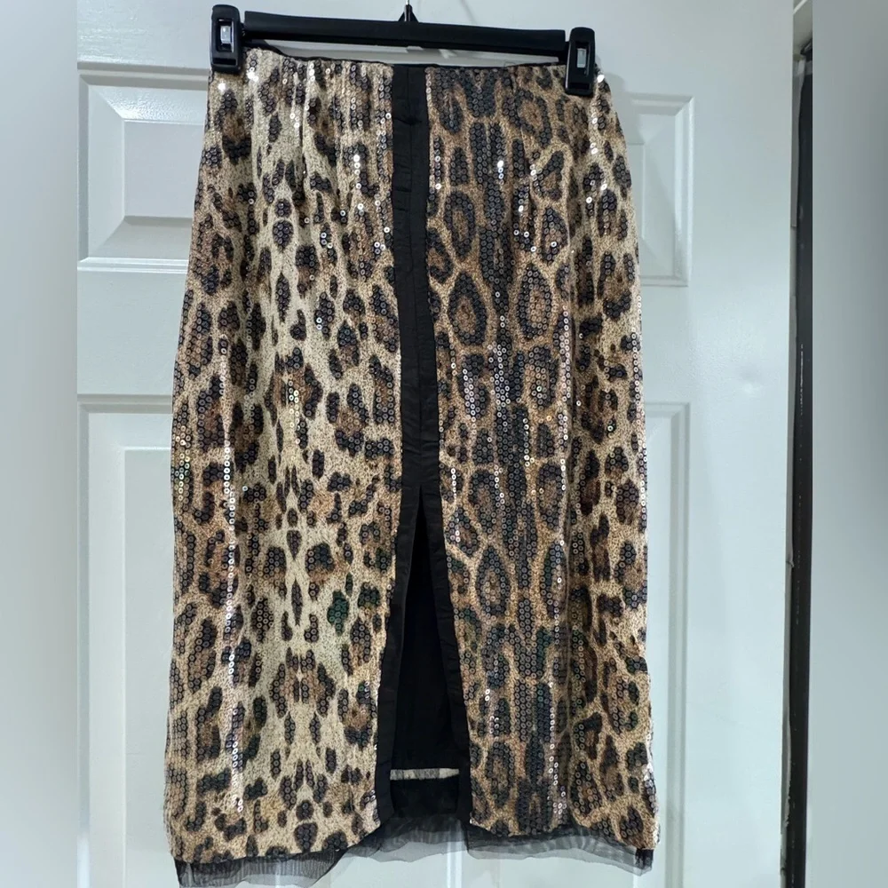 Grey Lab Skirt Brown Black cheetah print sequins Women’s Size M NWT